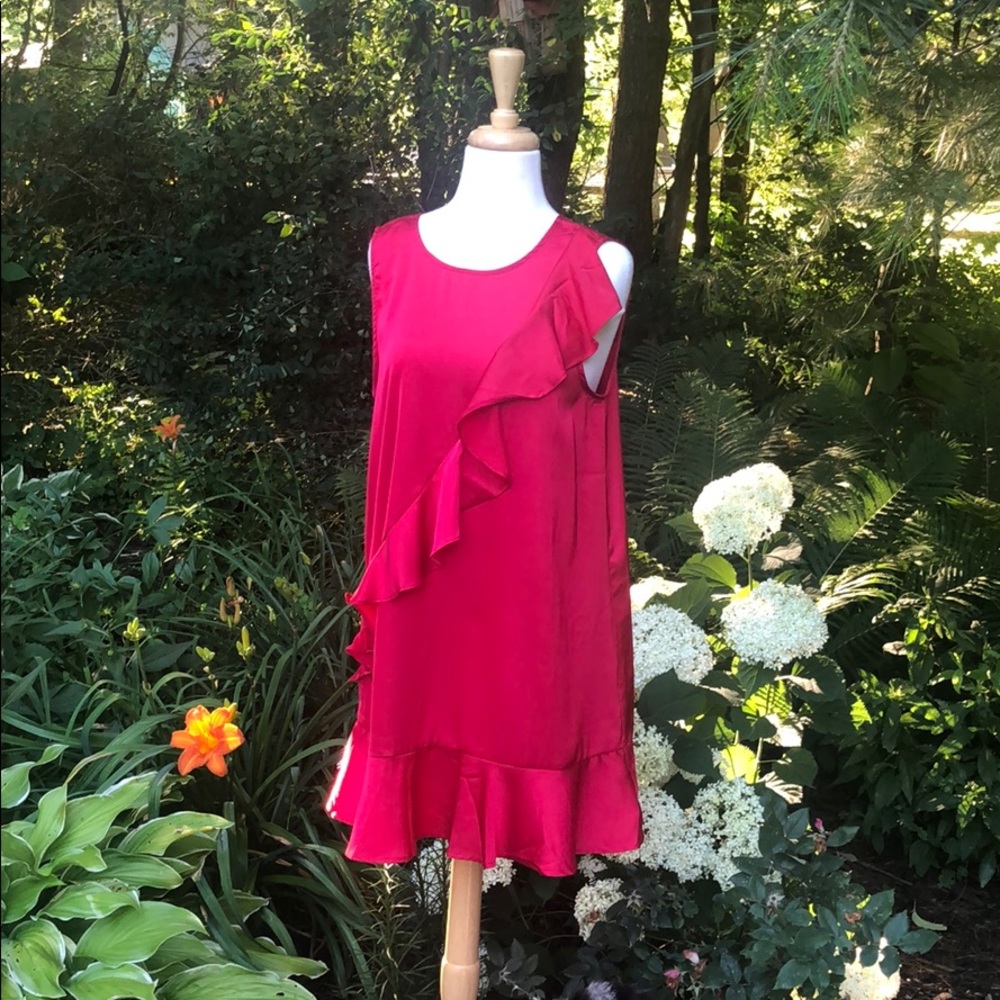 Blushing Heart Red Mini Dress with Ruffle Hem